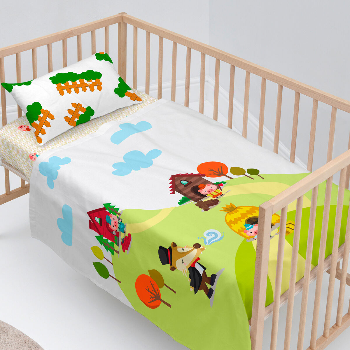 Conjunto de Lençóis para Berço HappyFriday Mr Fox Piggys Multicolor